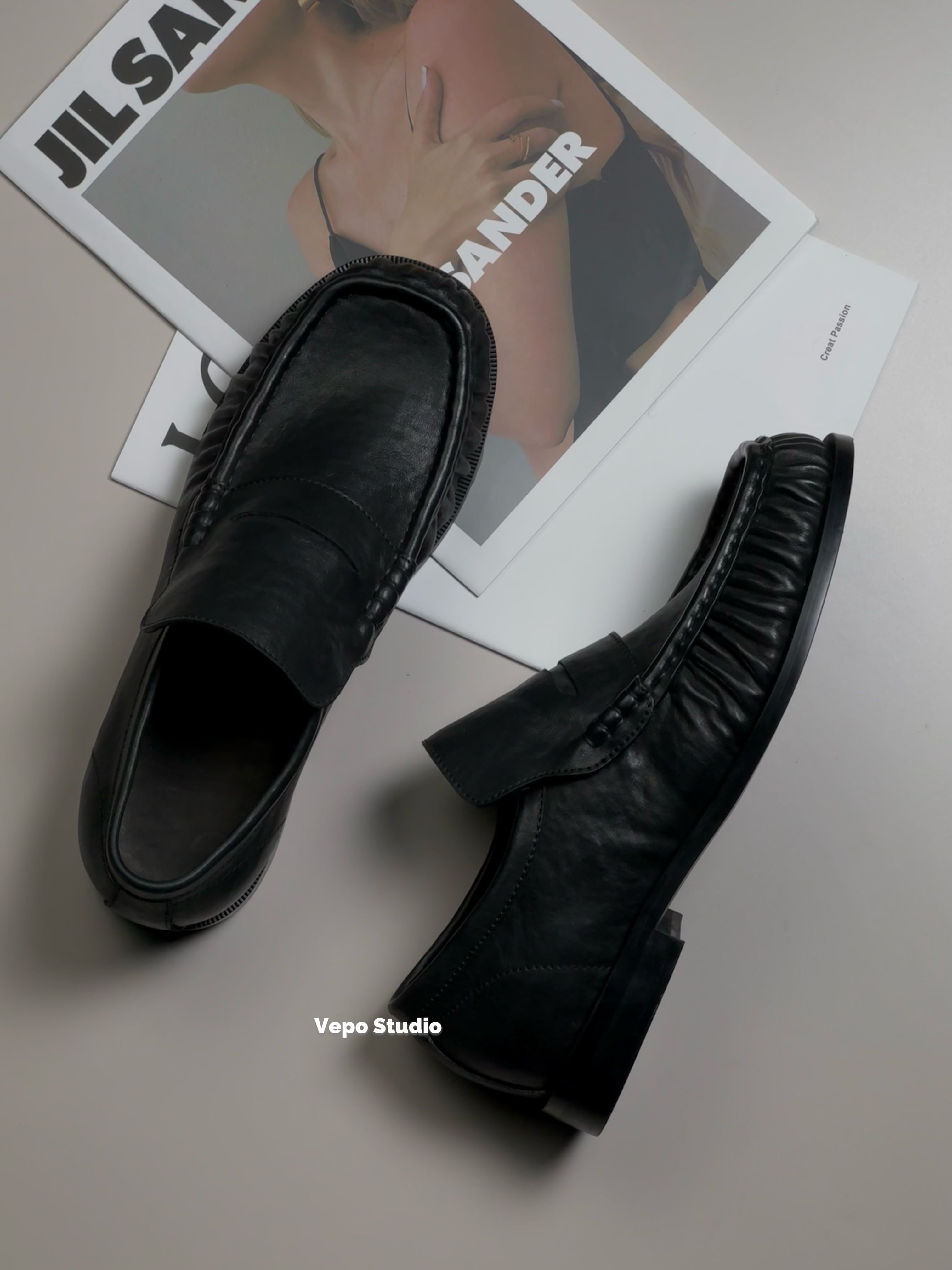 【黑标系列】原样开发D*N方头褶皱乐福鞋一脚蹬优雅奢感牛皮男鞋