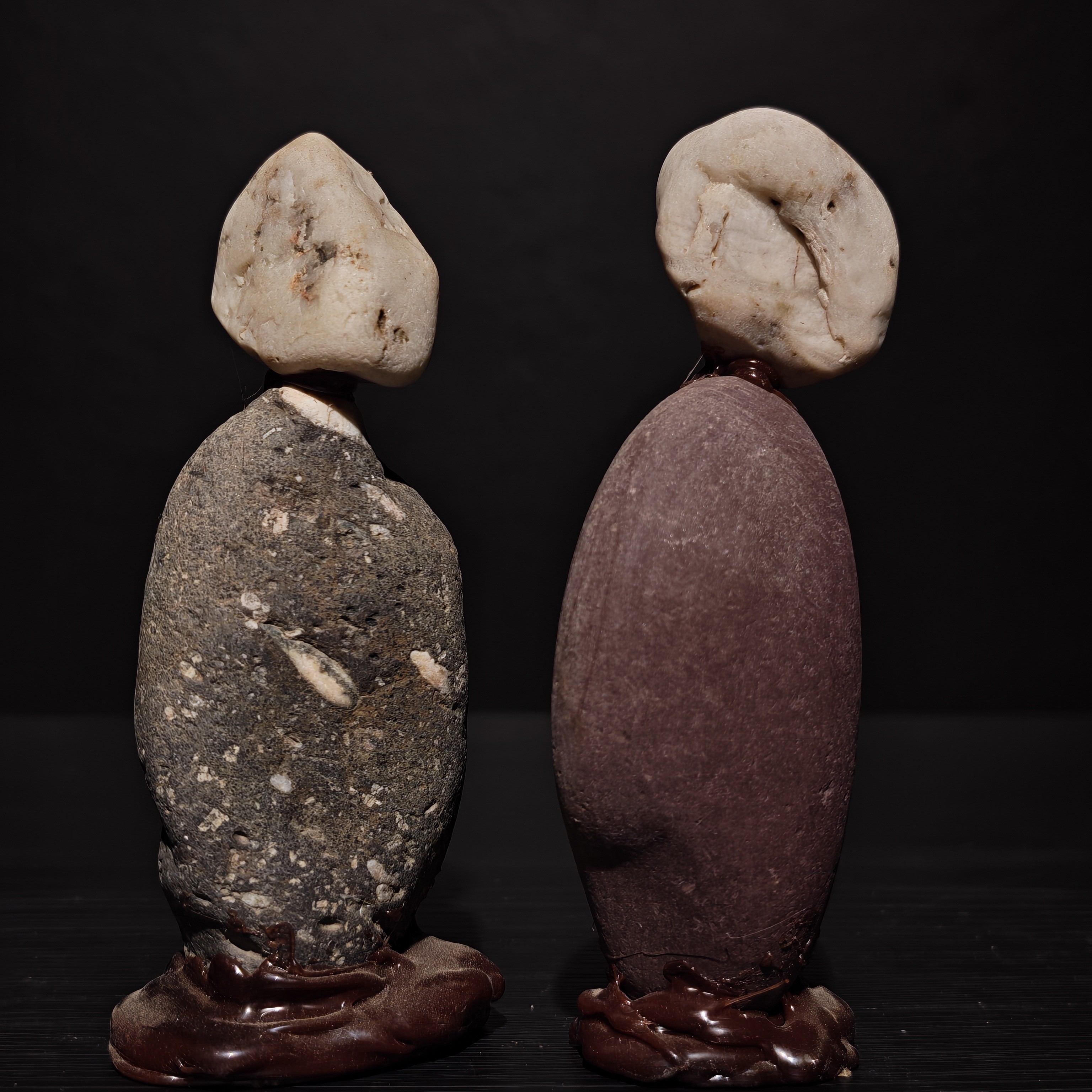 水冲石纯手工制作摆件，小人偶组合“如影随形”