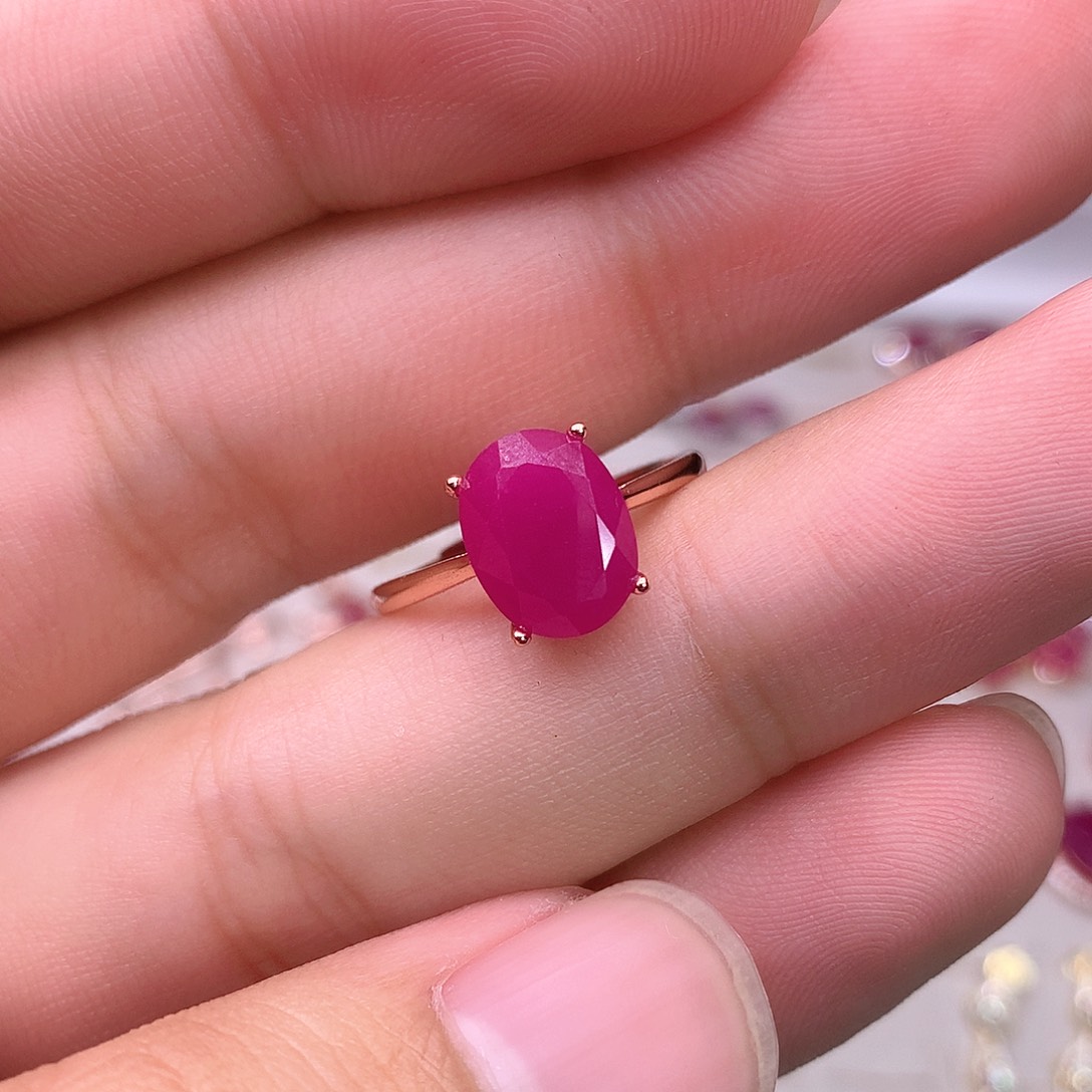 红宝石戒指银S925镶嵌观****月