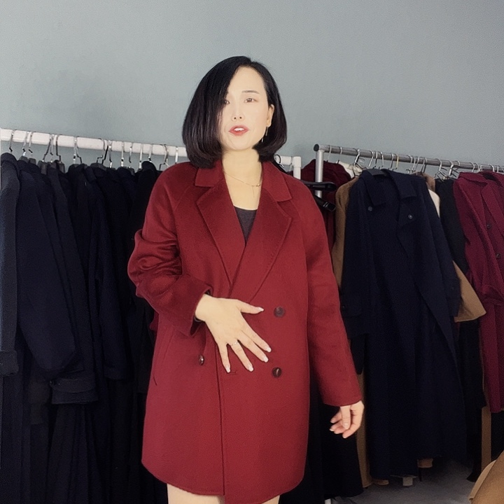 双面呢大衣L码中长款红色