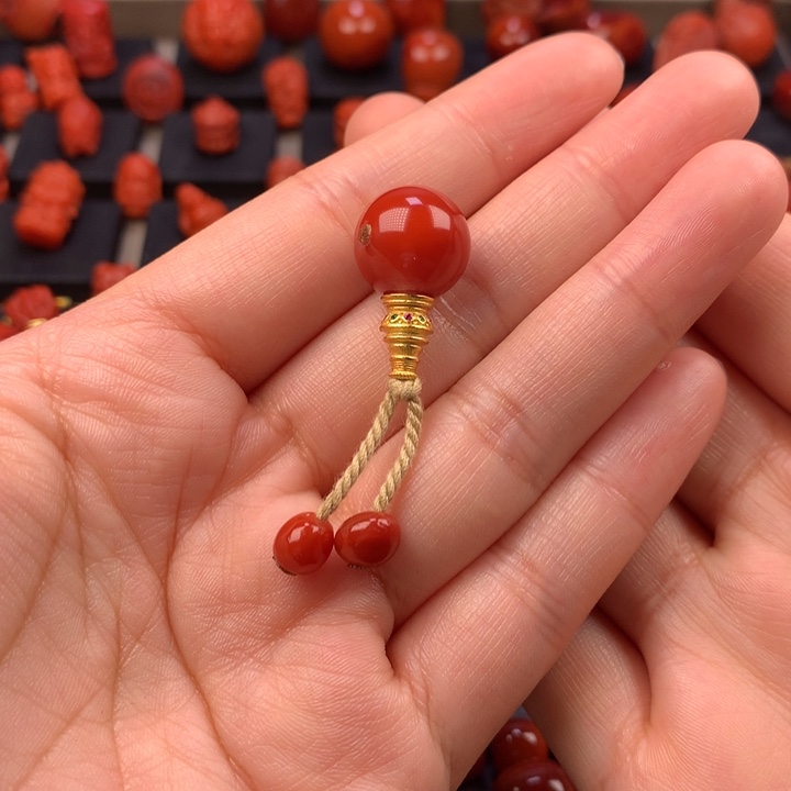 南红玛瑙未镶嵌圆珠三通13.8MM套装