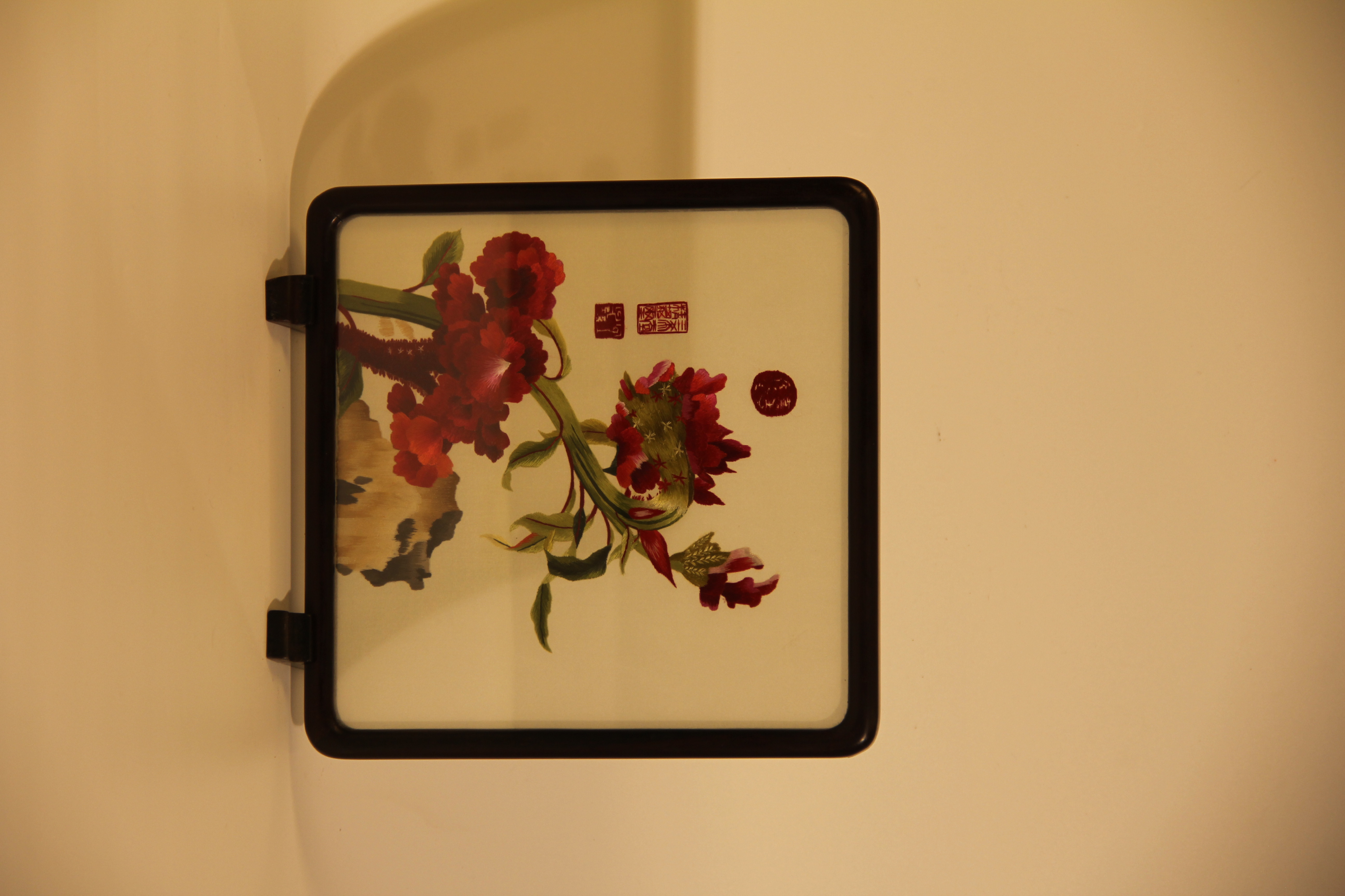 纯手工鸡冠花磁吸双面苏绣精品摆件客厅玄关送人摆件锦盒包装