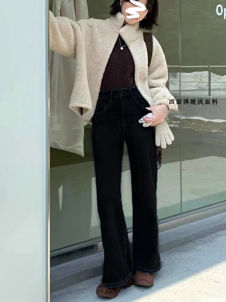 SU【851-1】代A9 愫蕊 直筒牛仔裤冬加绒加厚小个子阔腿裤