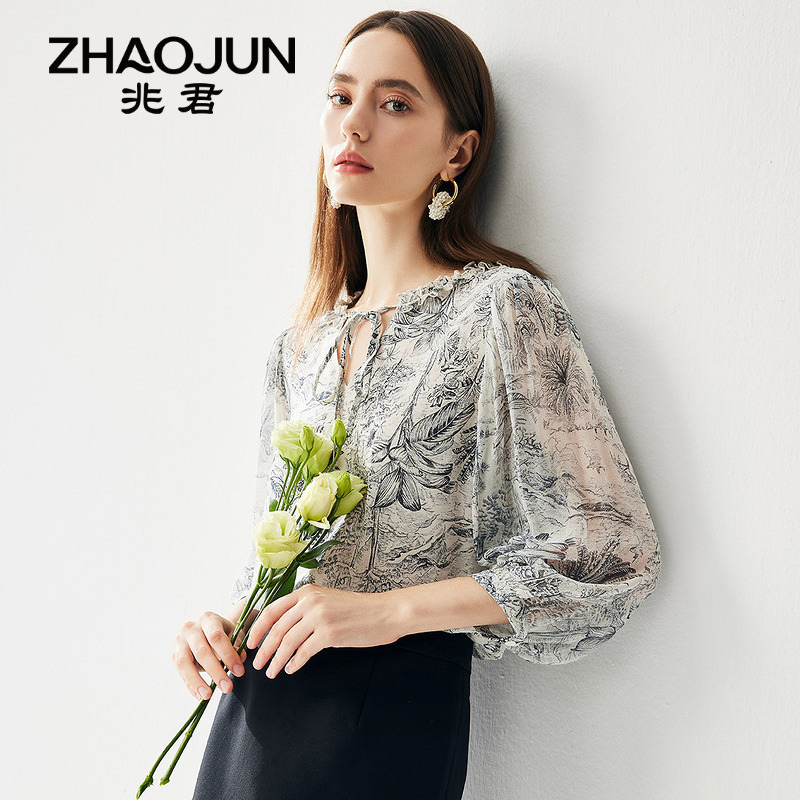 zhaojun/兆君25春夏碎花桑蚕丝长袖女式真丝衬衫写意ZXTGCS8134