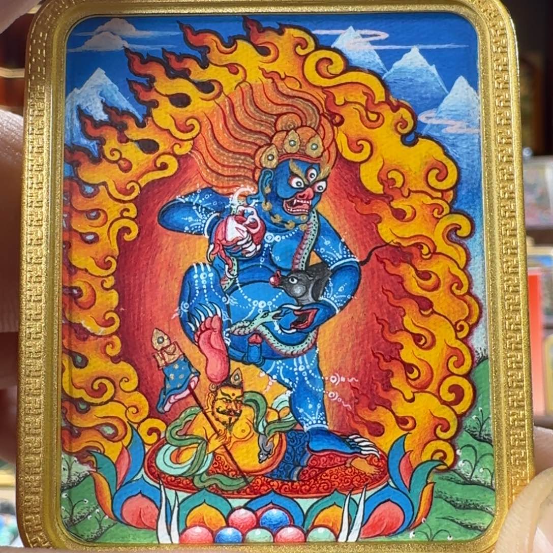 吊坠热贡纯手绘黑财神作品