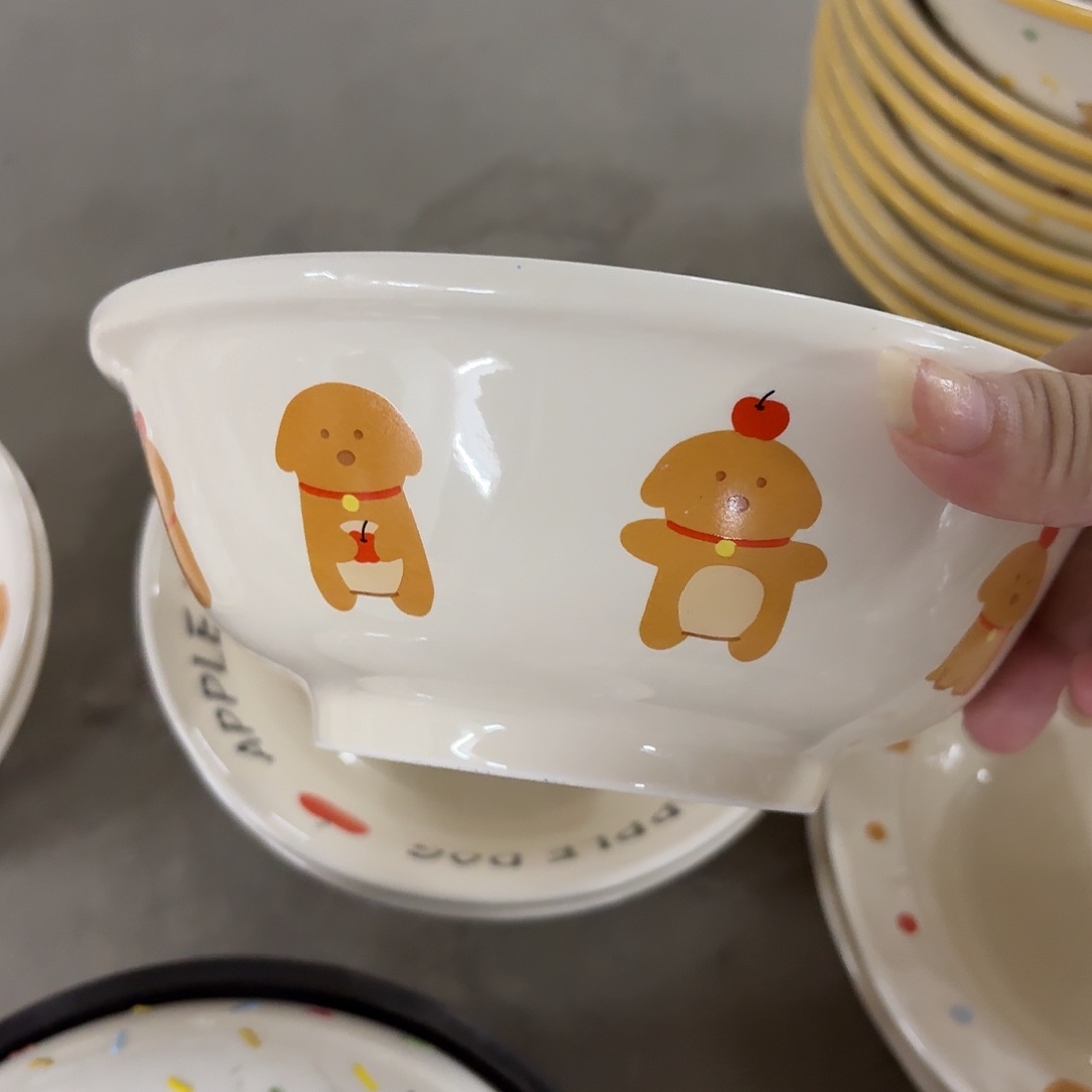 搪瓷微瑕一个苹果狗汤碗