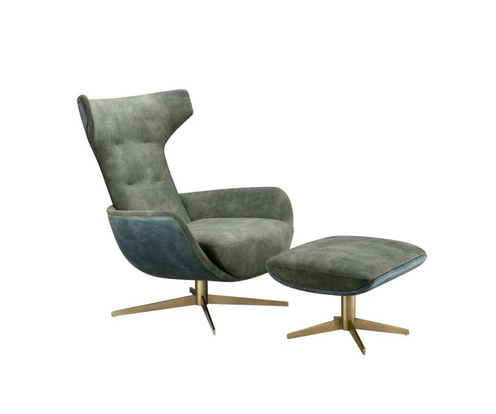 楷模拿铁露西休闲椅布艺拼色休闲椅脚踏家用客厅