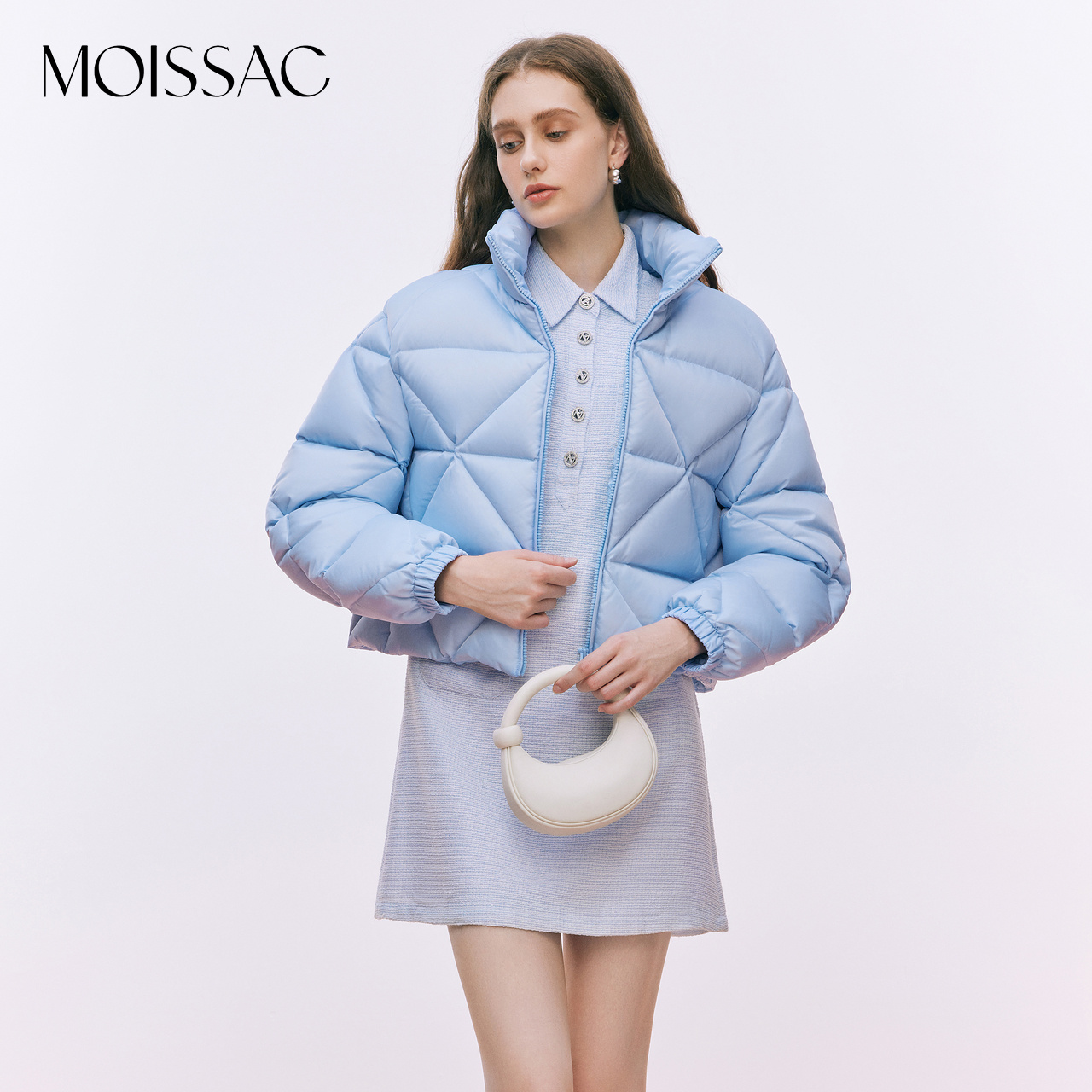 【蒋千金】MOISSAC摩萨克冬法式复古短款立领菱格纹厚款绒羽绒服
