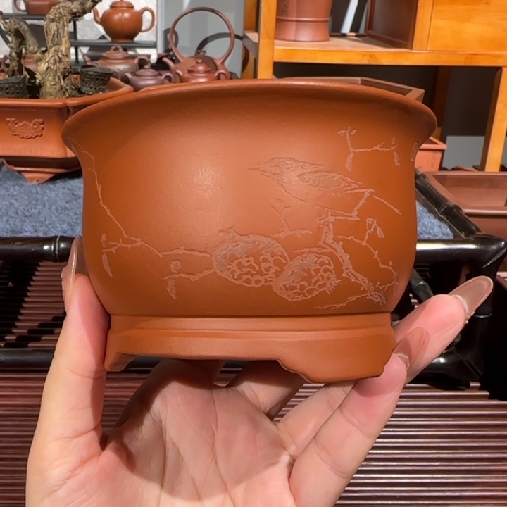 紫砂花盆口径9.5深度6.5