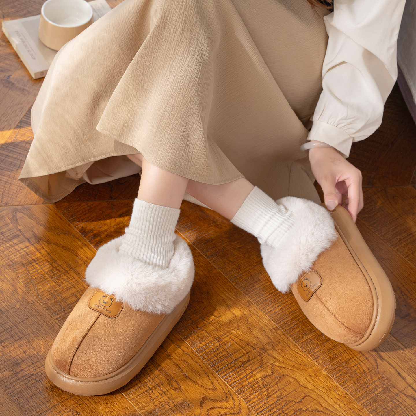 如沐丽防滑保暖棉拖鞋女士2025新款爆款户外居家时尚百搭秋冬季