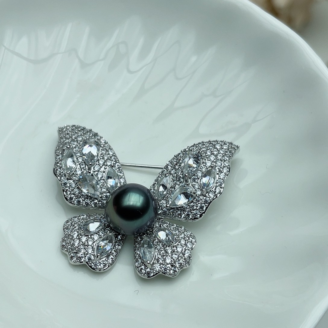 海水珍珠胸针合金