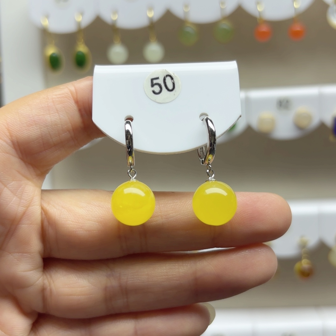 蜜蜡银S925镶嵌耳饰蜜蜡