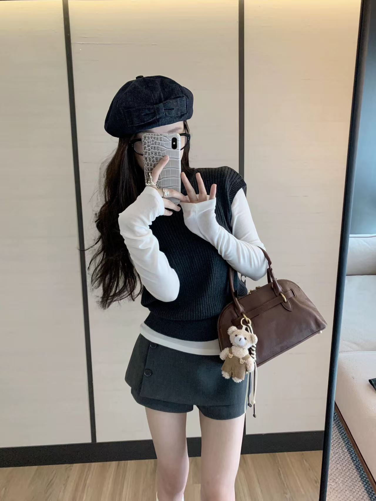 81691【NN】韩系一整套针织背心打底衫+裙裤三件套 A12