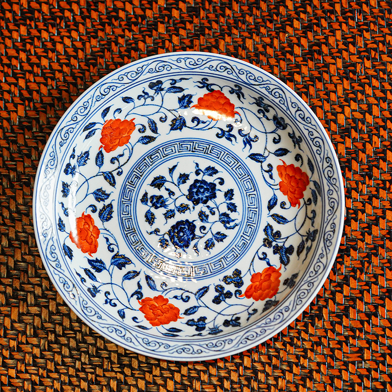 【小乔赏瓷】柴窑矾红缠枝牡丹带边壶承 moshe1190陶瓷手绘