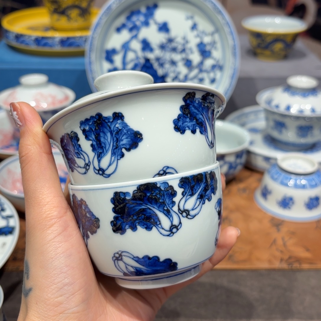 瓷片荷****待手工手绘陶瓷茶具