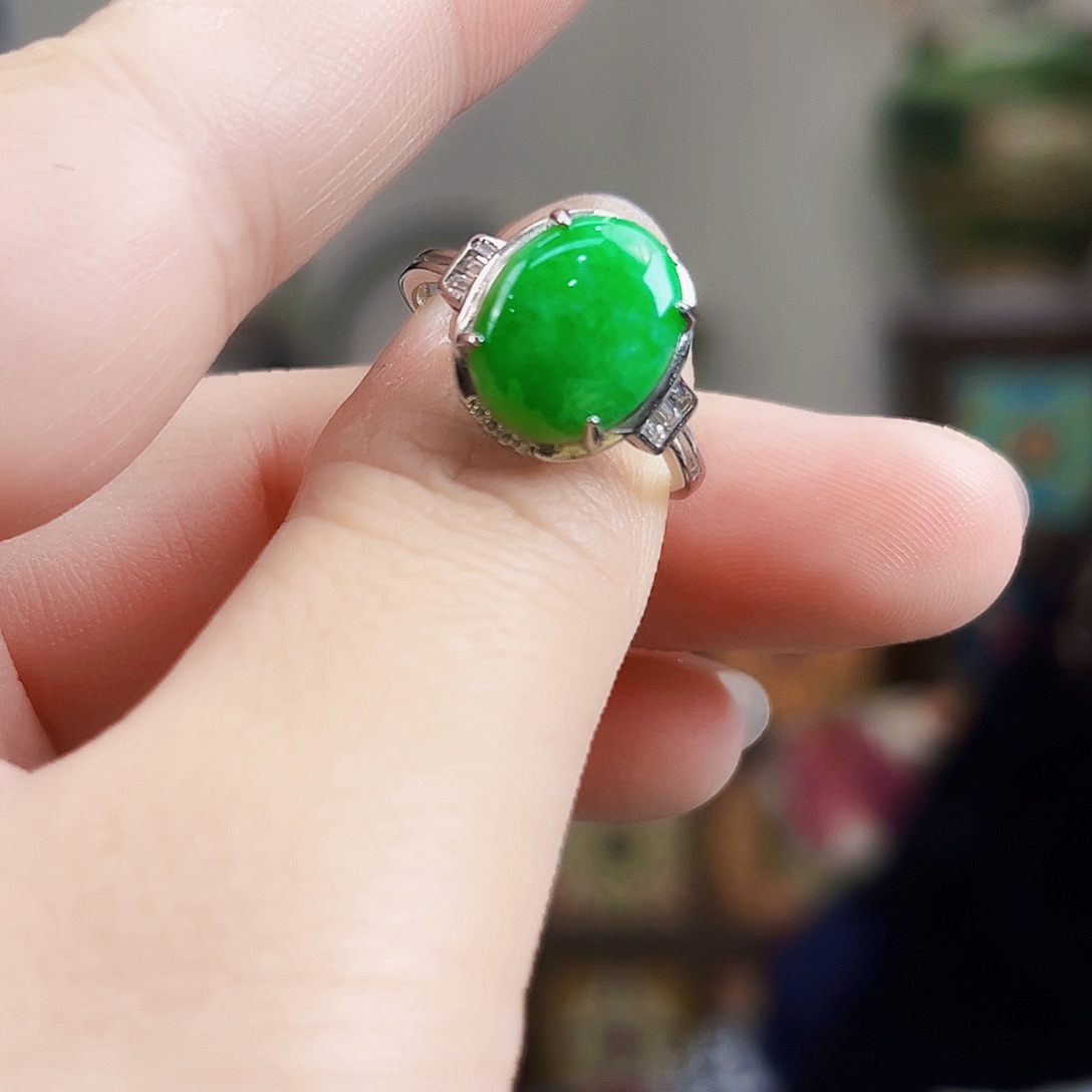 翡翠银S925镶嵌颈饰戒指