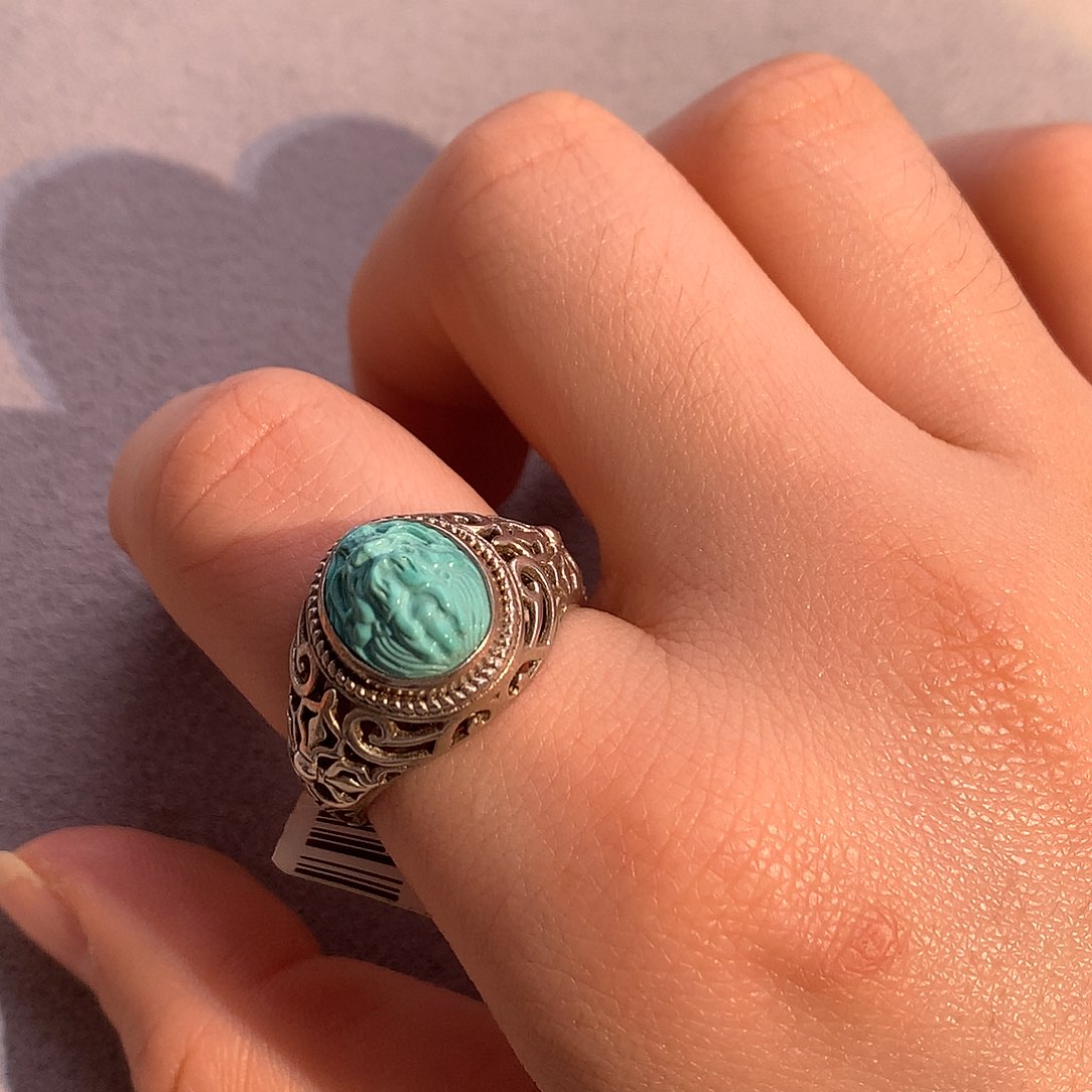 银S925镶嵌绿松石银龙戒指