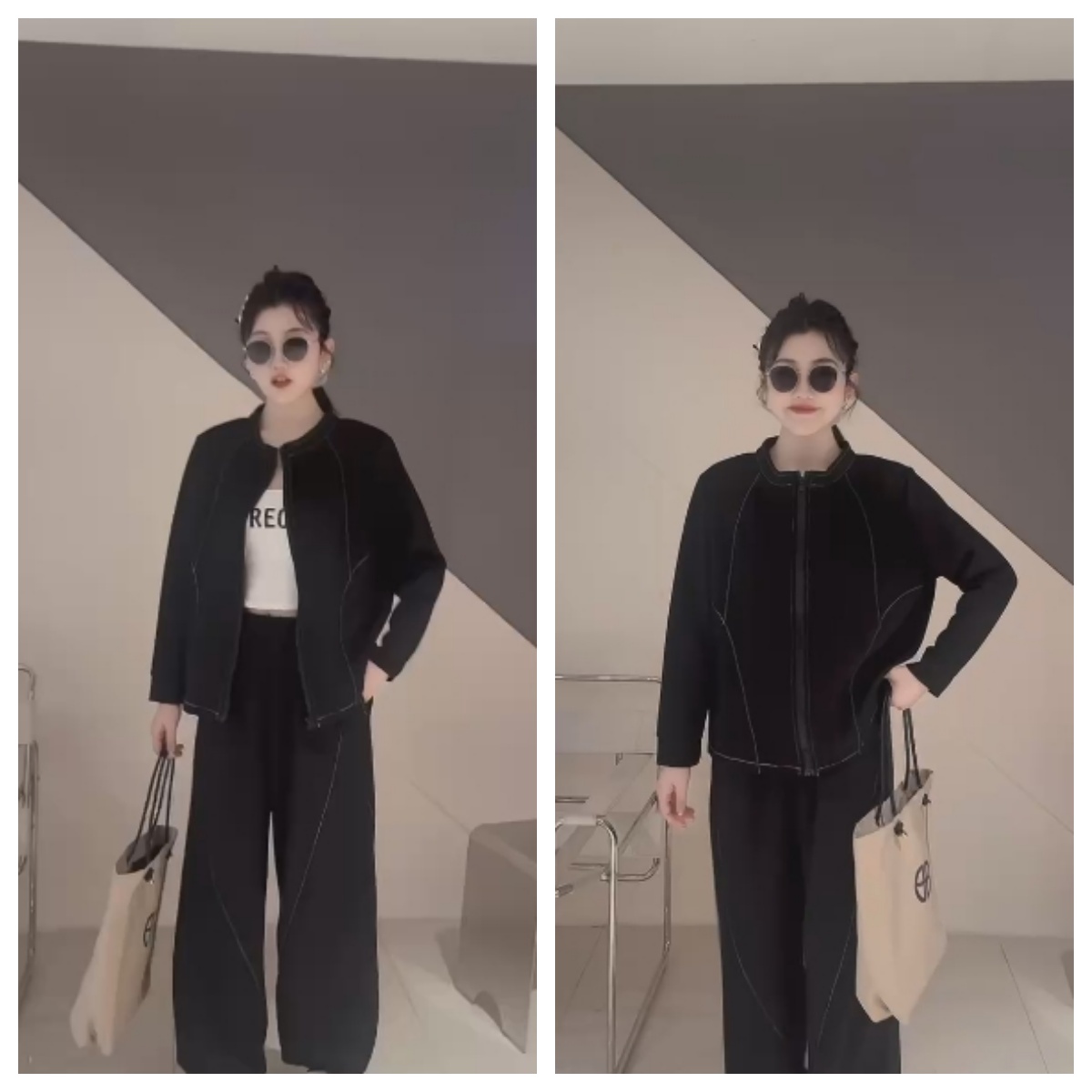 2767休闲百搭明线两件套