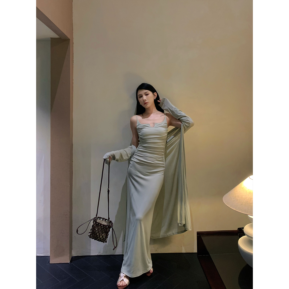 70不是七十【春日韵律】春夏正肩微宽松长款开衫显瘦气质吊带连衣裙