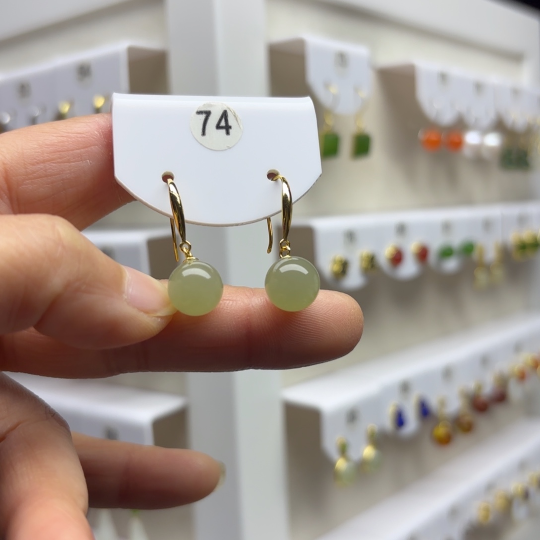 和田玉银S925镶嵌耳饰