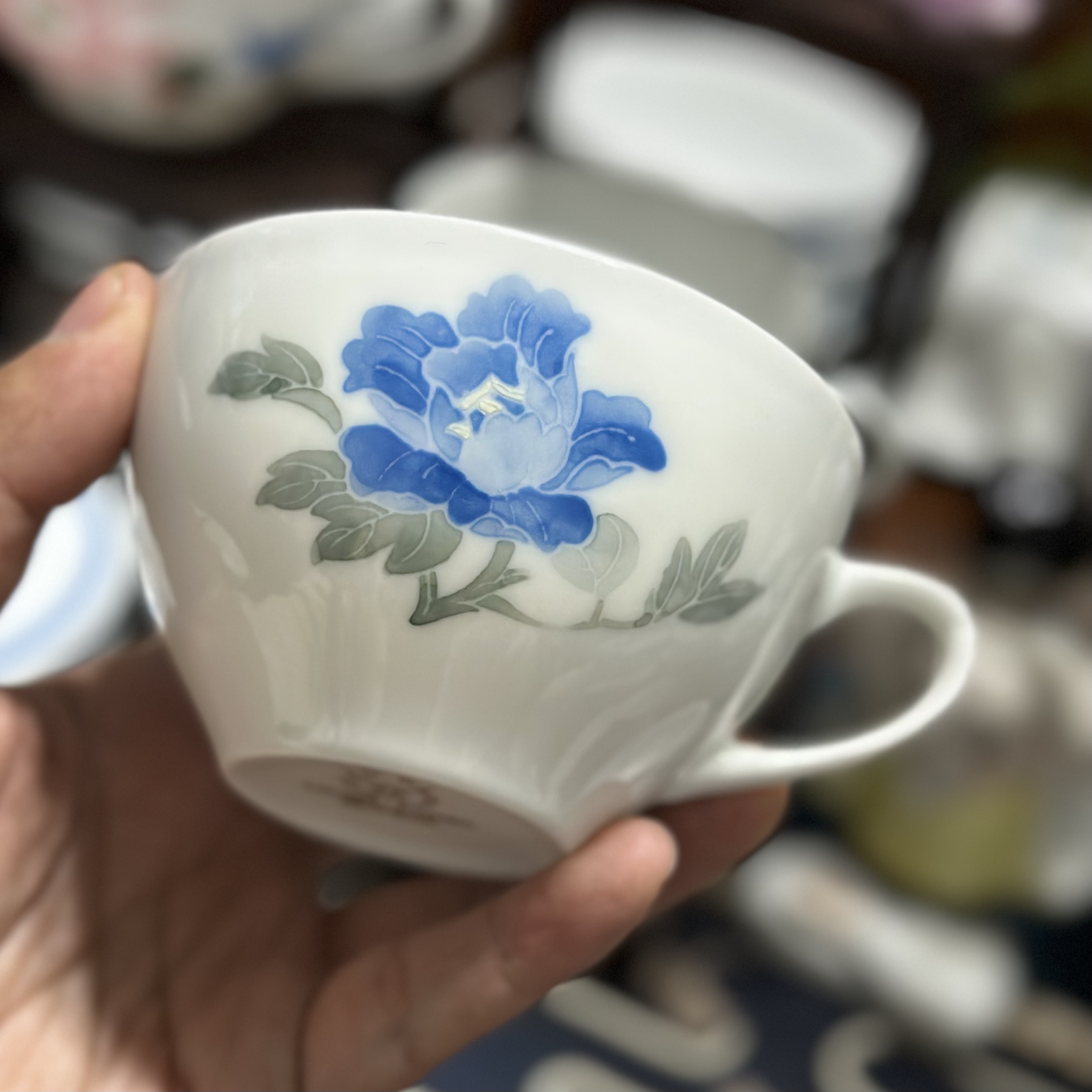 醴陵群力老瓷器釉下五彩兰牡丹小茶碗微瑕福利价