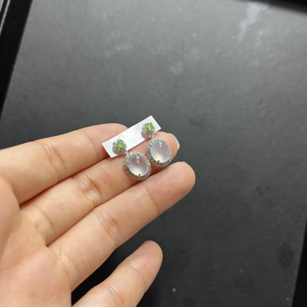 天然缅甸翡翠A货白冰大颗粒气质百搭耳坠