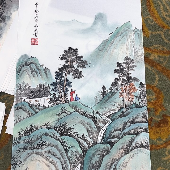 国画用****涛四尺三开周双武