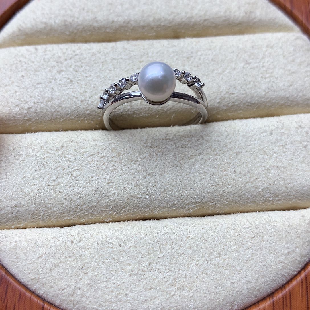 戒指银S925镶嵌淡水珍珠