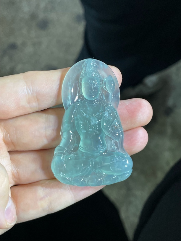 天然缅甸翡翠A货晴绿自在观音，种好水润56×36.5×6