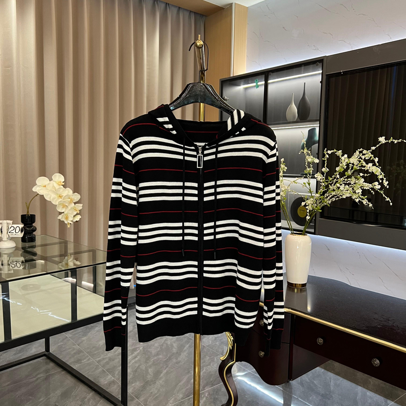 经典美式撞色拉链上衣长袖宽松连帽针织开衫GK-469