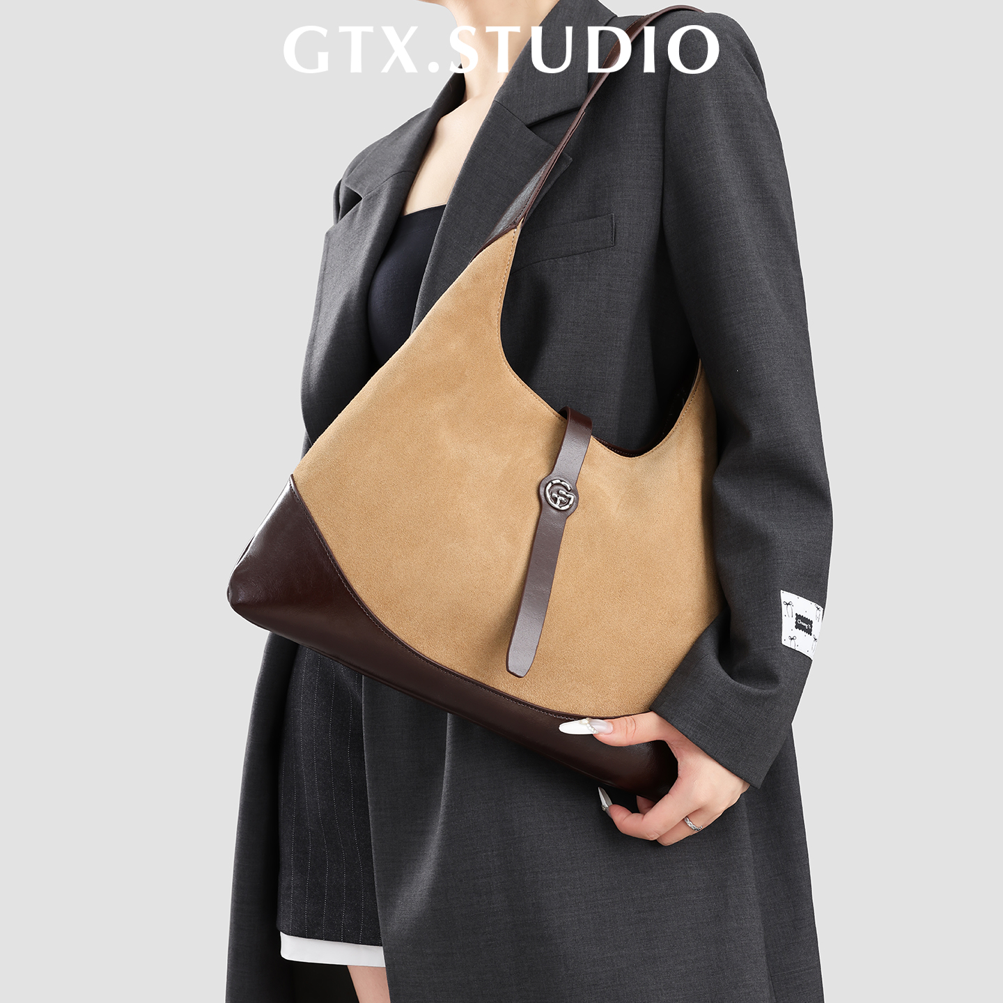 【谷田西】小众真皮麂皮托特包大容量女高级感上班通勤单肩包大包