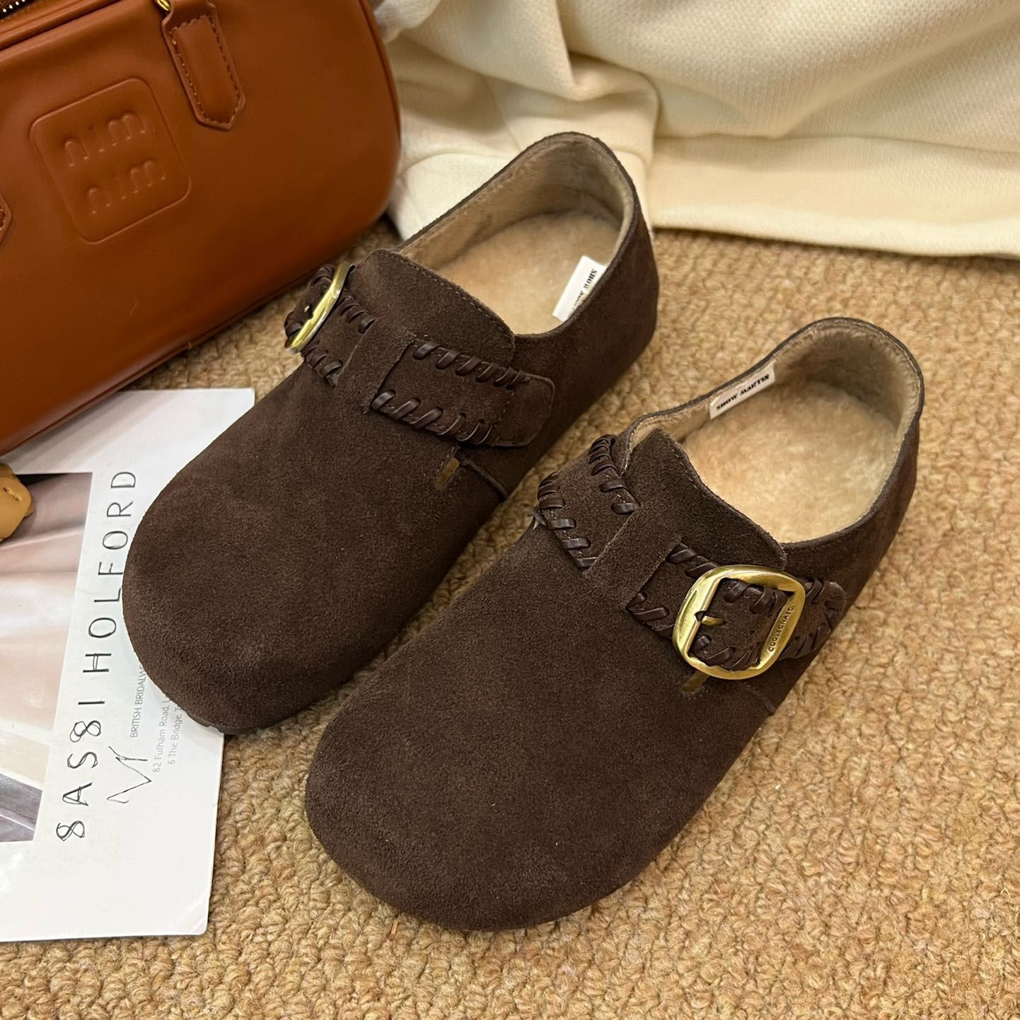 休闲风休闲中跟秋季圆头保暖时尚休闲鞋冬季松紧带