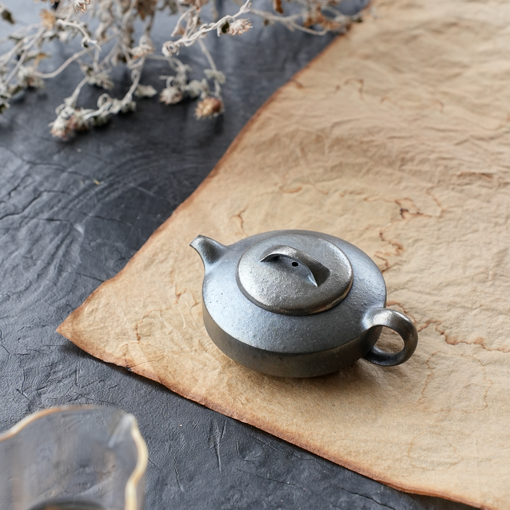 松泉茶器丨《柴烧扁石》 小满窑柴烧100CC 紫砂 茶壶 小容量 精致