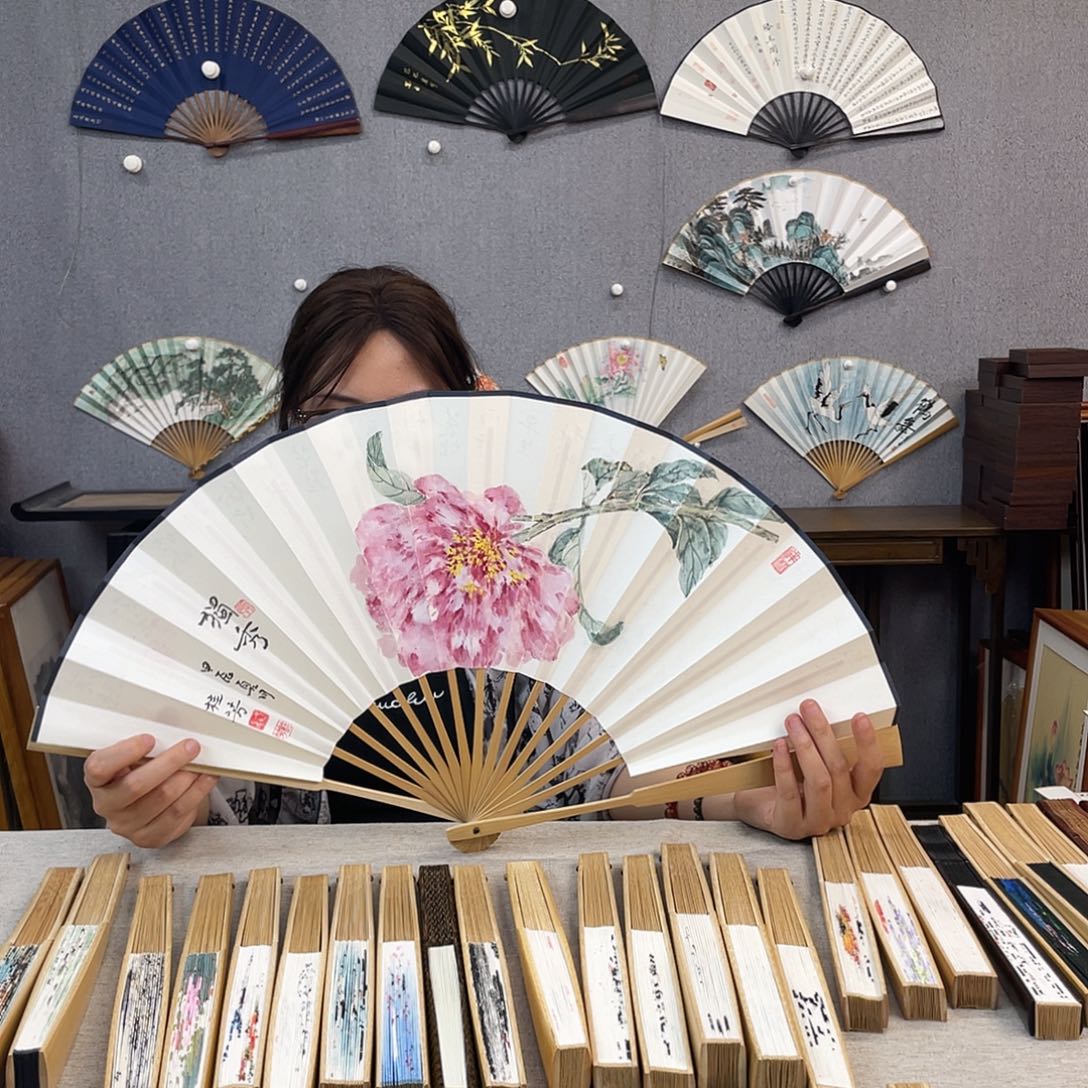 书法10寸玉竹-纯手绘-文玩扇骨（默认粘好）