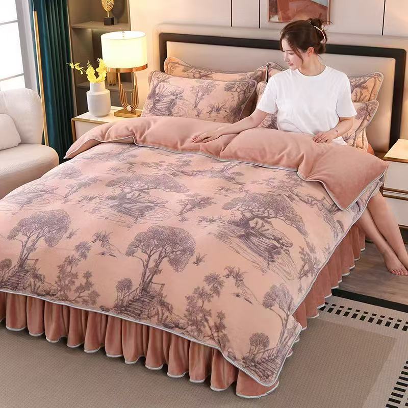 【明珠家纺】新款高端加厚保暖牛奶绒四件套