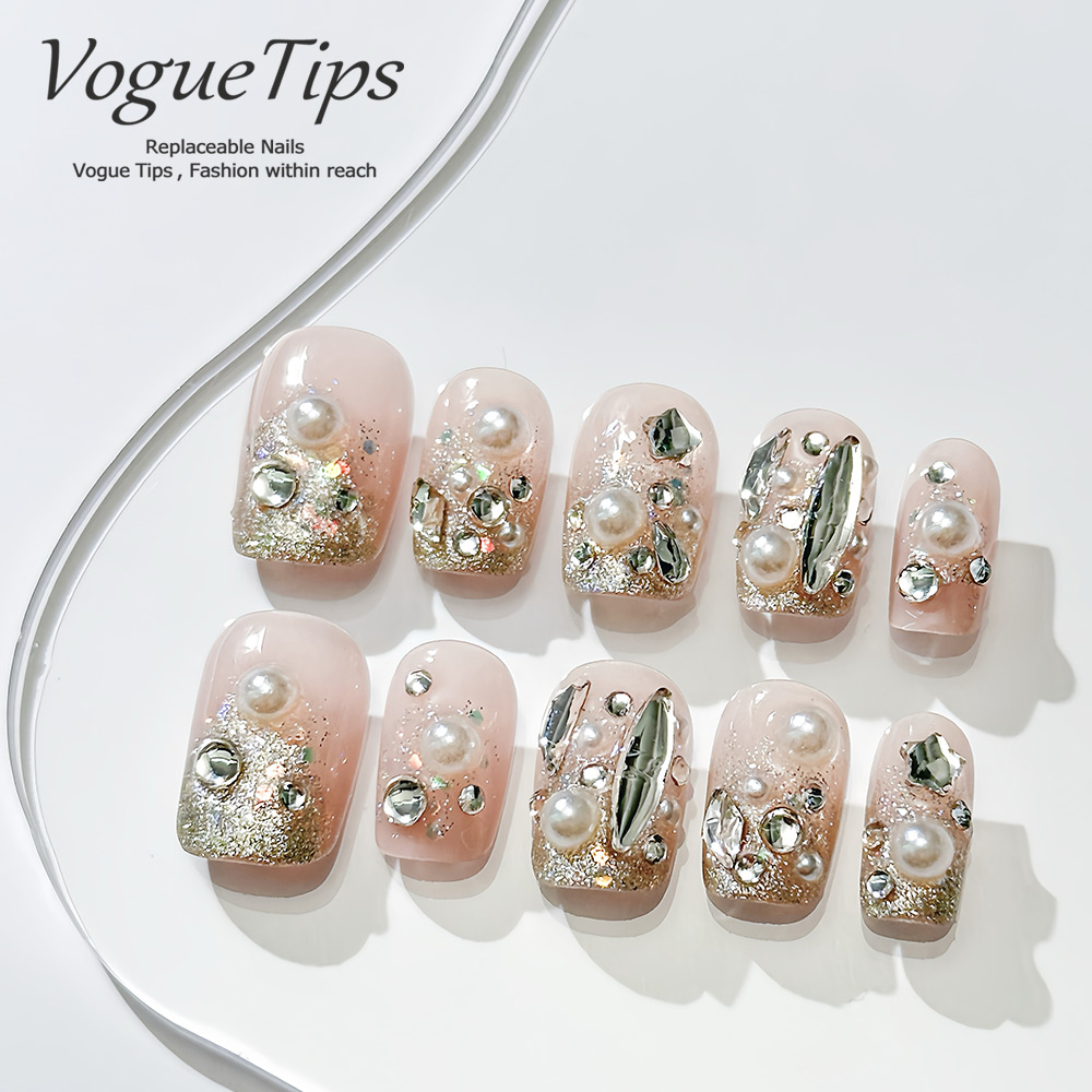 VogueTips甜豆冰纯手工穿戴甲短圆新款手绘高级感显白ZB295