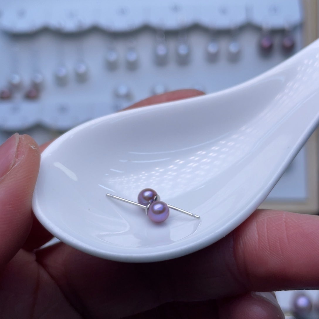 耳饰银S925镶嵌淡水珍珠
