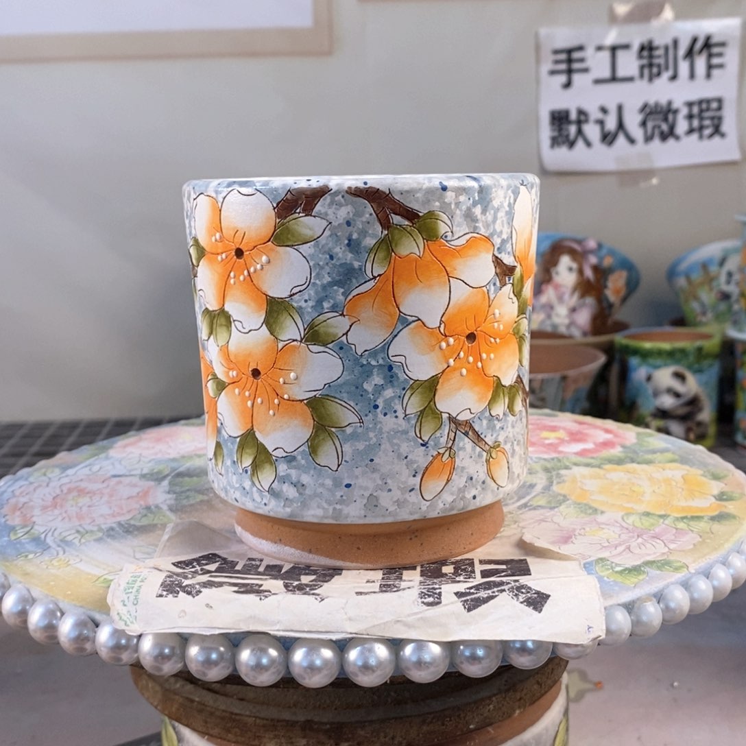 紫砂花盆红陶手绘花盆