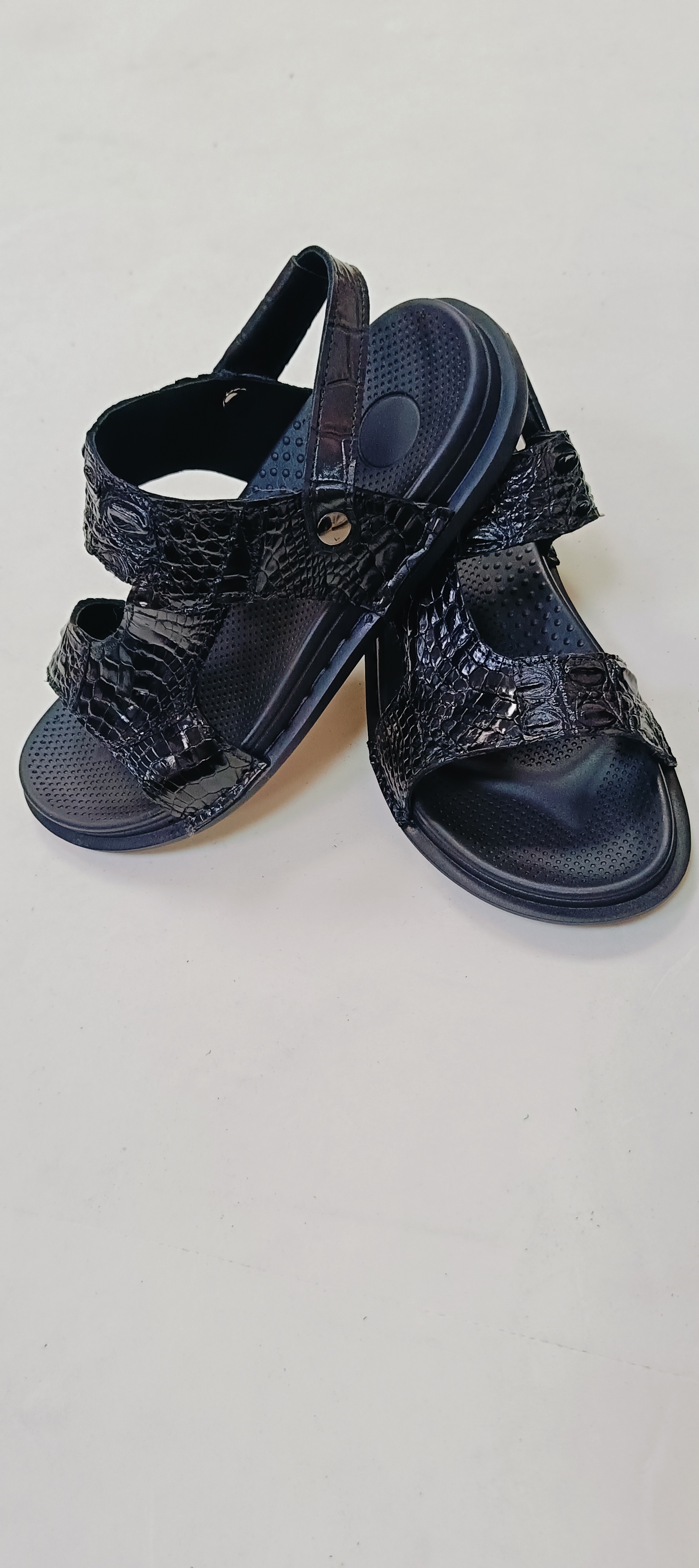 鳄鱼皮露趾沙滩鞋夏季黑色透气鞋子鞋拖经典男士