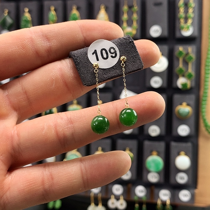 和田玉耳饰18K金镶嵌