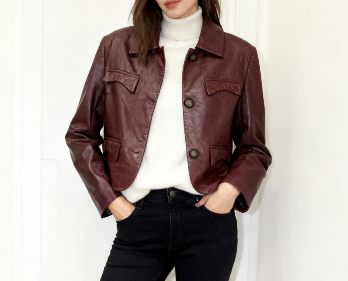 107绵羊皮短款冬季山机车夹克休闲女士皮衣