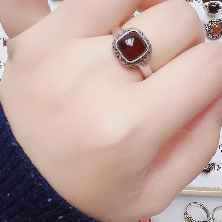 血珀银S925镶嵌戒指