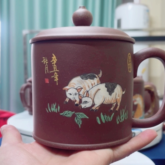 紫砂茶杯紫泥猪杯450c c