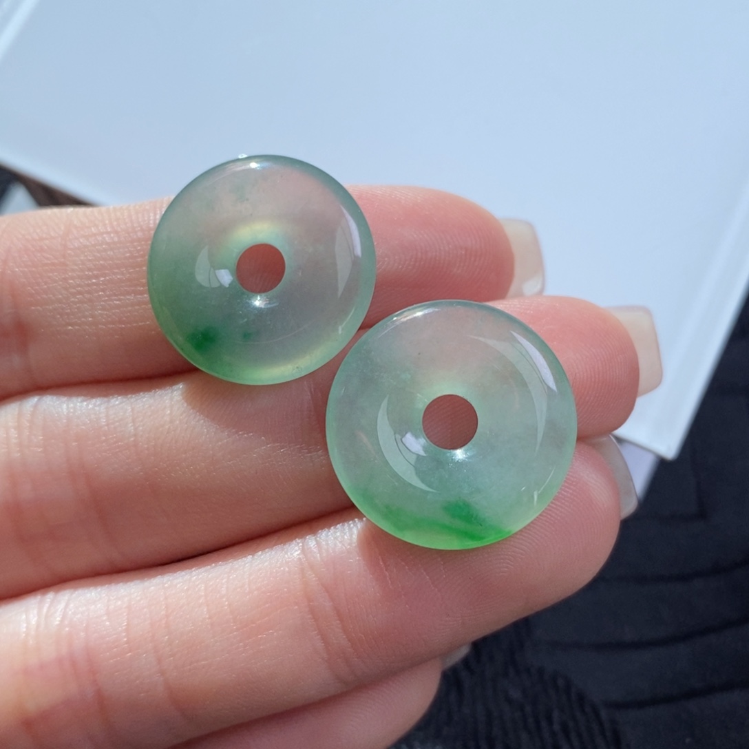 翡翠未镶嵌耳饰高冰飘花甜甜圈