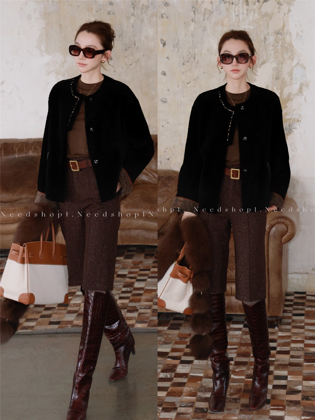  NeedShop1 【中式风皮毛一体】进口皮草+香云纱皮草外套