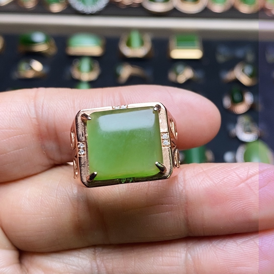 和田玉（碧玉）戒指银S925镶嵌