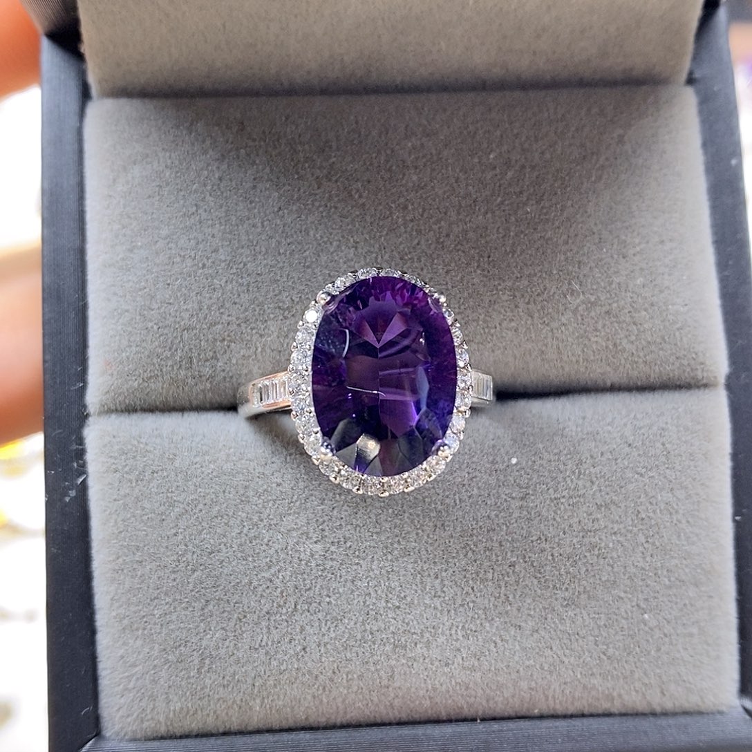 白***君珠宝半成品水晶银S925镶嵌纯天然无优化紫水晶Q假一赔十