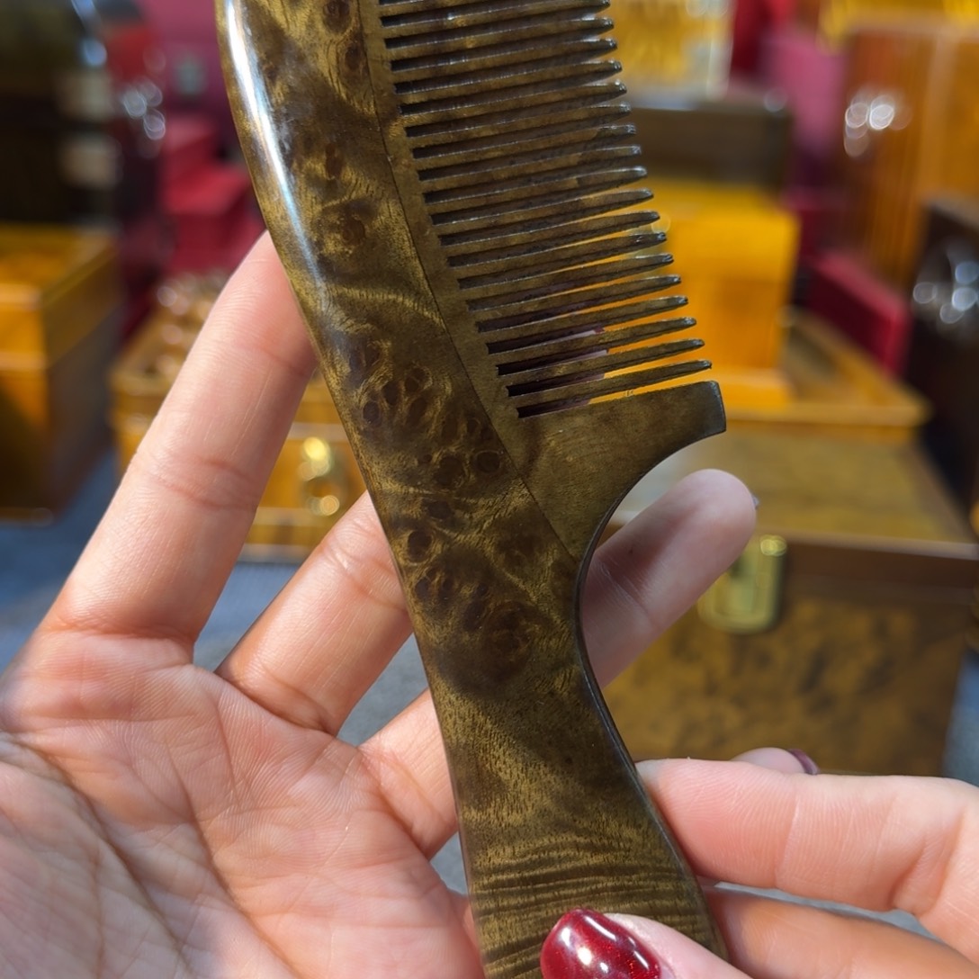 阴沉木乌木长柄梳留疤m 48