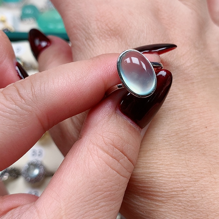 蛇纹石玉戒指银S925镶嵌壹***选