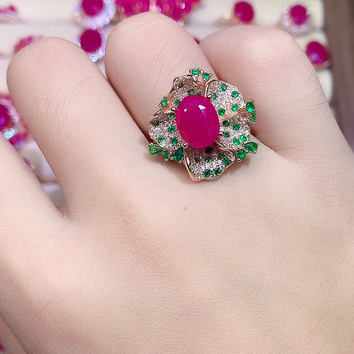 银S925镶嵌戒指红宝石